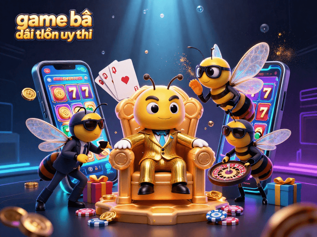 Experience game bài đổi thưởng uy tín with a dynamic scene of casino fun, showcasing slot games and colorful elements.