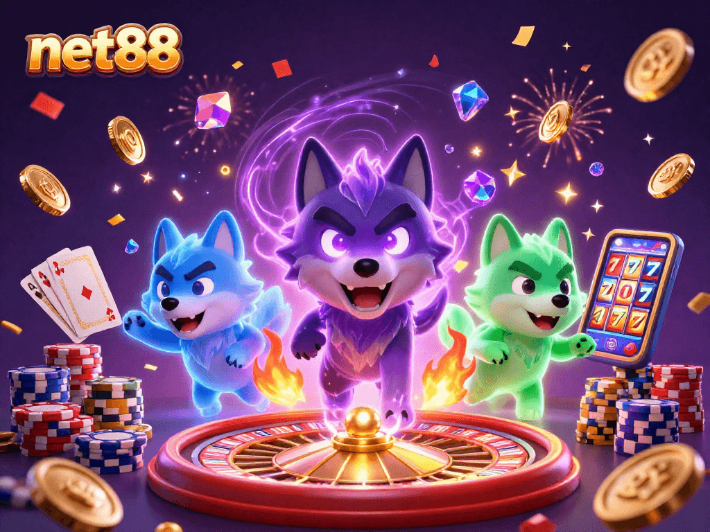 Engage with winning chances at net88 featuring vibrant ghostly wolves and dynamic casino elements.