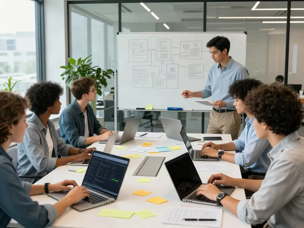 Professionals collaborating in a business meeting while discussing strategies, illustrating the concept of "you can try here" for innovative solutions.