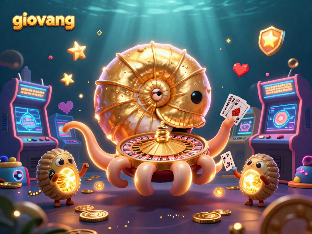 giovang engages players with a dynamic 3D casino scene featuring a nautilus roulette wheel and cards