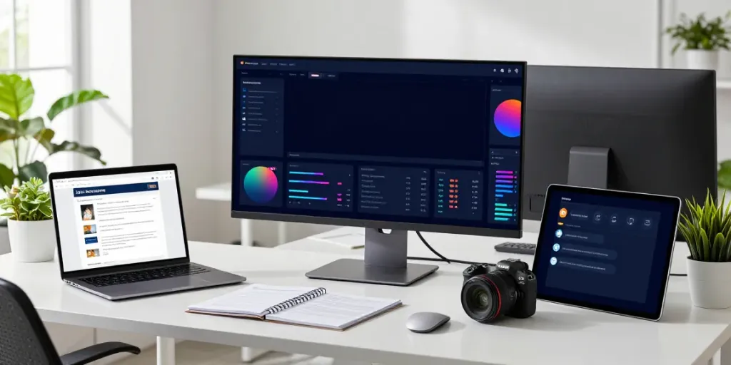 Digital marketer analyzing instant indexing metrics in a modern office.