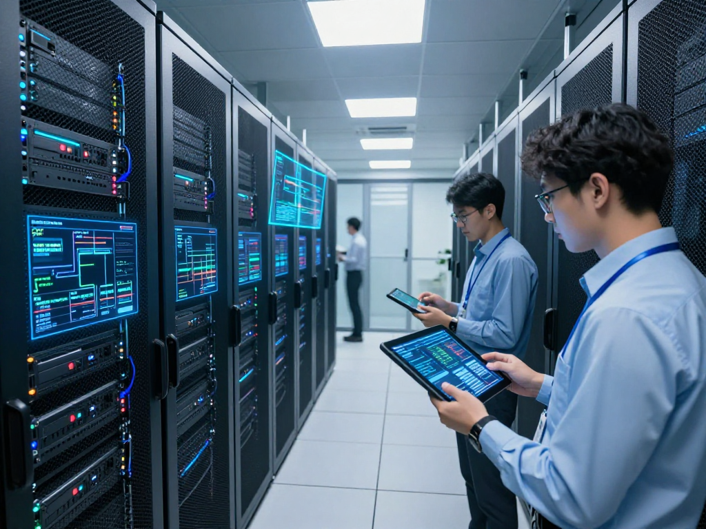 IPTV reseller panel displayed in a high-tech server room with cloud computing technology.