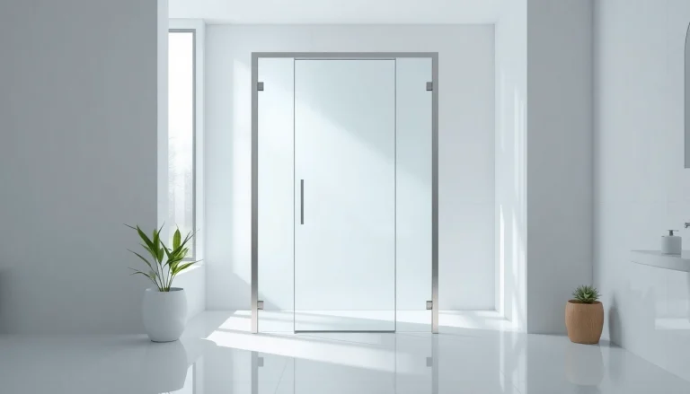 Showcasing elegant shower doors in a modern bathroom with minimalist design elements.