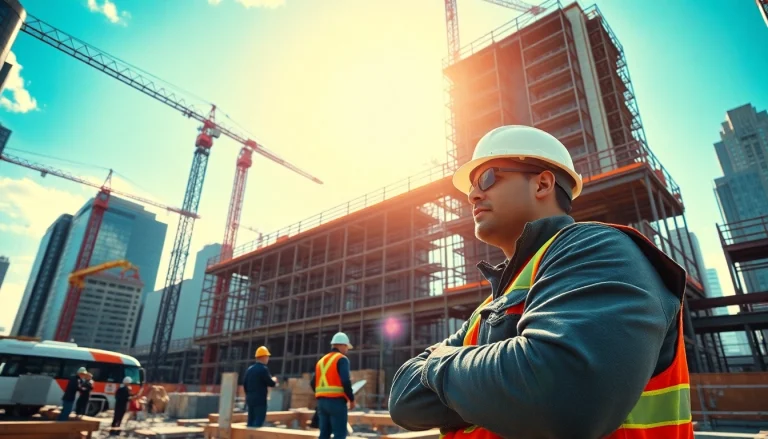 New York City Commercial General Contractor overseeing a busy construction site, highlighting teamwork and efficiency.