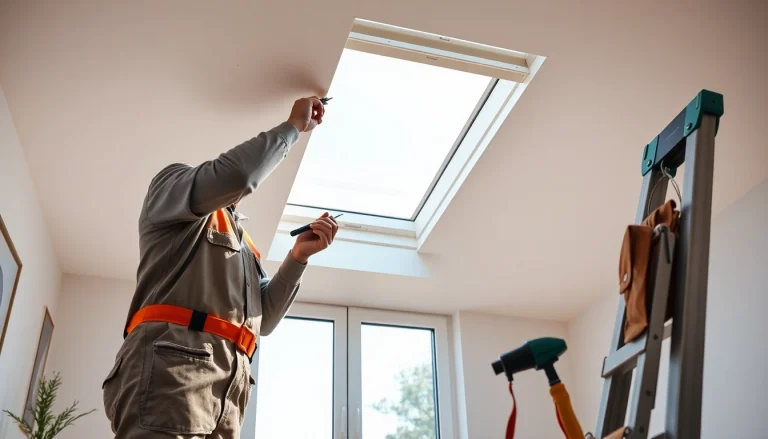 Velux repairs by a professional technician in a bright home, demonstrating expertise and careful service.