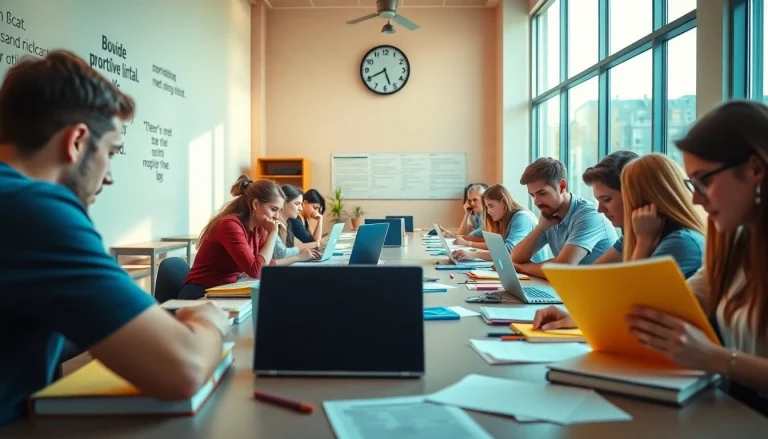 Engaged students in an energetic study space focused on effective exam preparation.