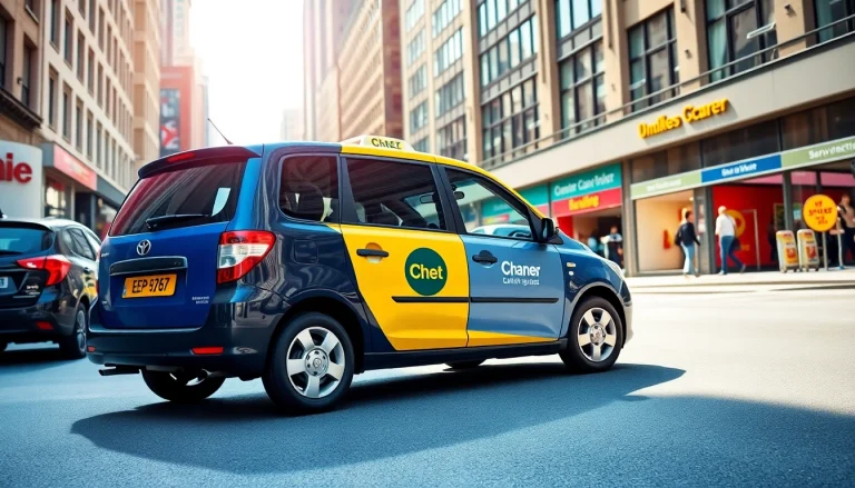 Minicabs driving through a busy city, showcasing urban transport solutions.