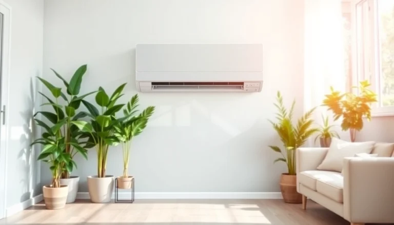 Install a modern mini split AC in a bright, cozy living room with natural decor.