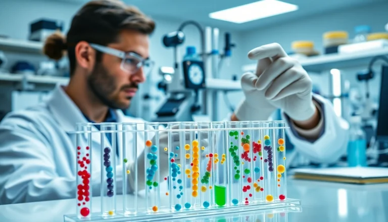 Discover benefits of Peptides UK through vibrant scientific imagery in a professional lab.