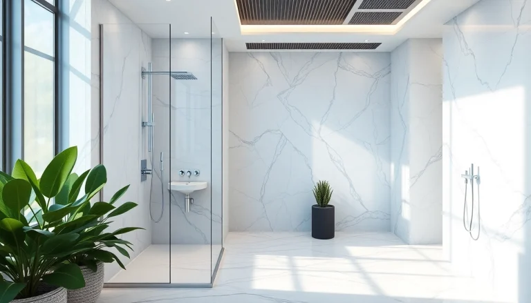 Experience elegant showers in a luxurious bathroom with modern design and calming ambiance.