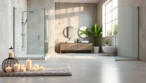 Experience elegant showers with modern design elements and serene ambiance in a contemporary bathroom.