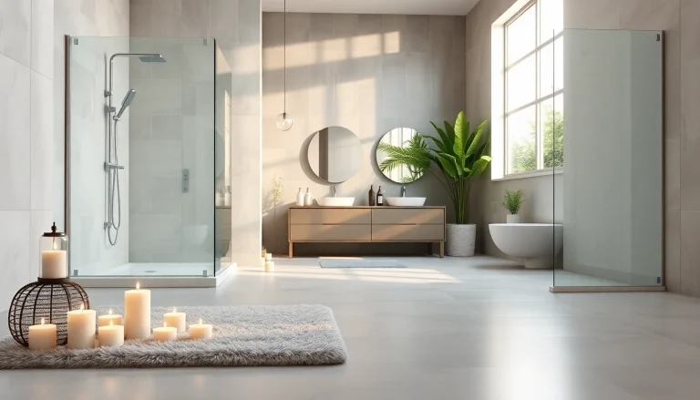 Experience elegant showers with modern design elements and serene ambiance in a contemporary bathroom.