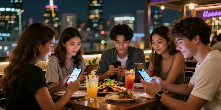 Young adults enjoying nightlife while using the app related to ia +18.