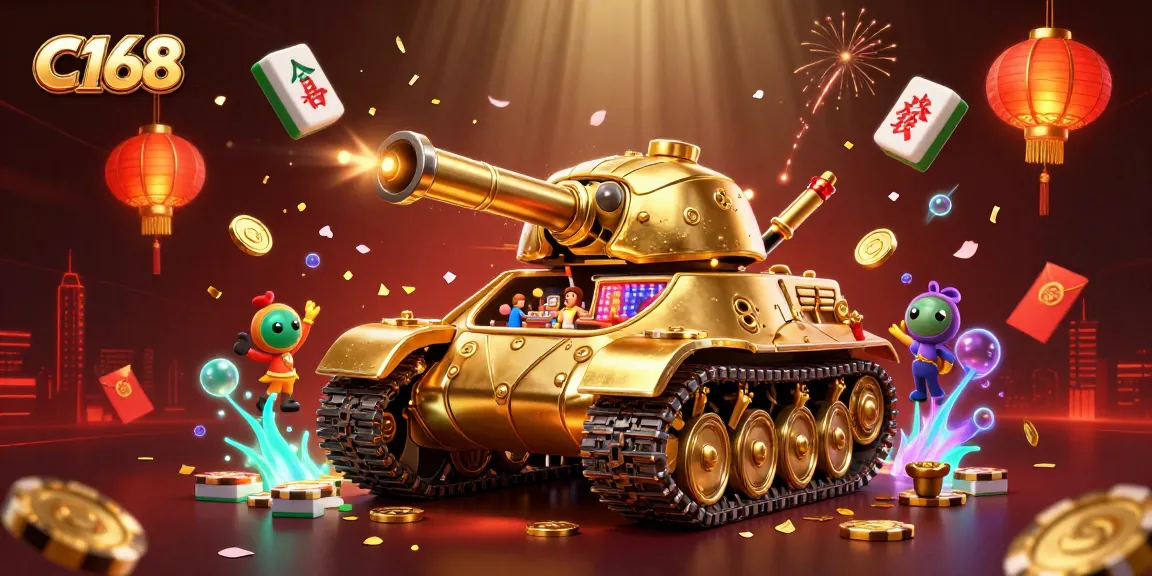 Get lucky at C168 with a vibrant 3D representation of a golden beetle tank casino filled with fun action!