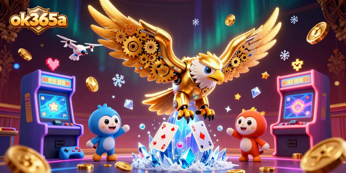 Experience thrilling casino action with ok365a as a cybernetic eagle dives through holographic cards.