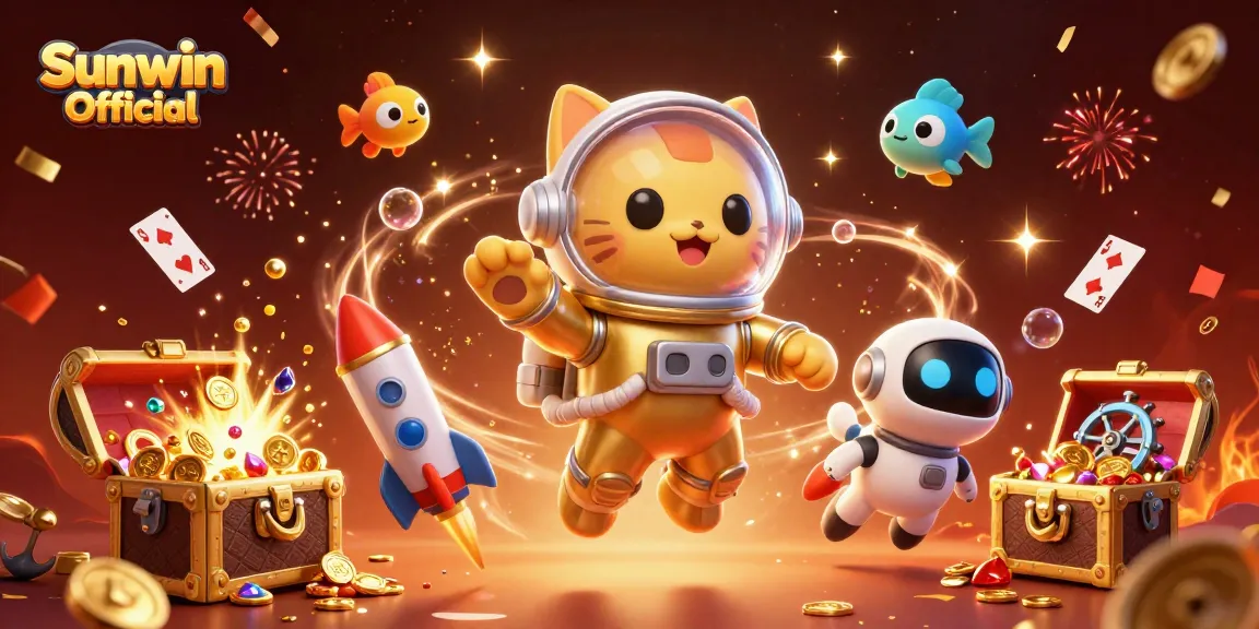 Join the festivities at Sunwin Official with a captivating space adventure in this vibrant casino-themed illustration.