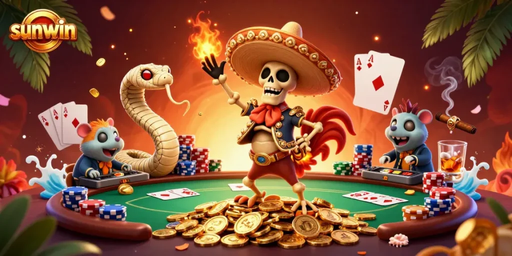 Join the fun at Sunwin casino with vibrant characters and dynamic gaming action.