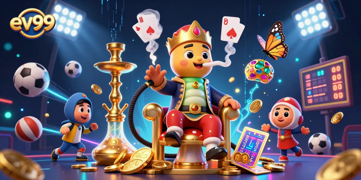 Win big with ev99 in this action-packed 3D casino scene showcasing sports and gaming.