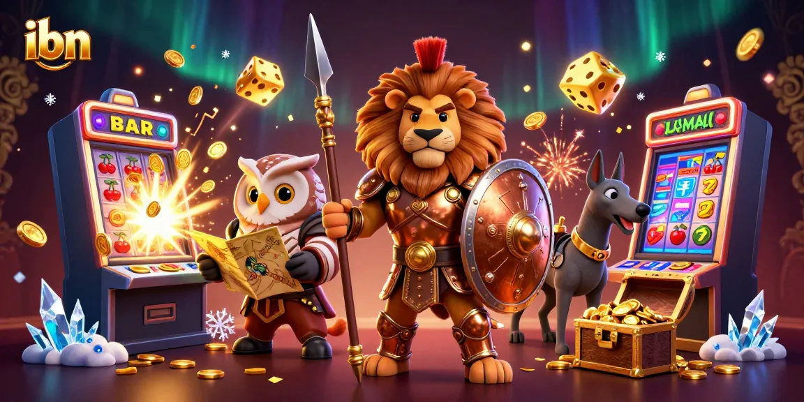 Experience the excitement of online gambling at ibn with a dynamic casino adventure scene featuring a Spartan lion, owl strategist, and greyhound messenger.