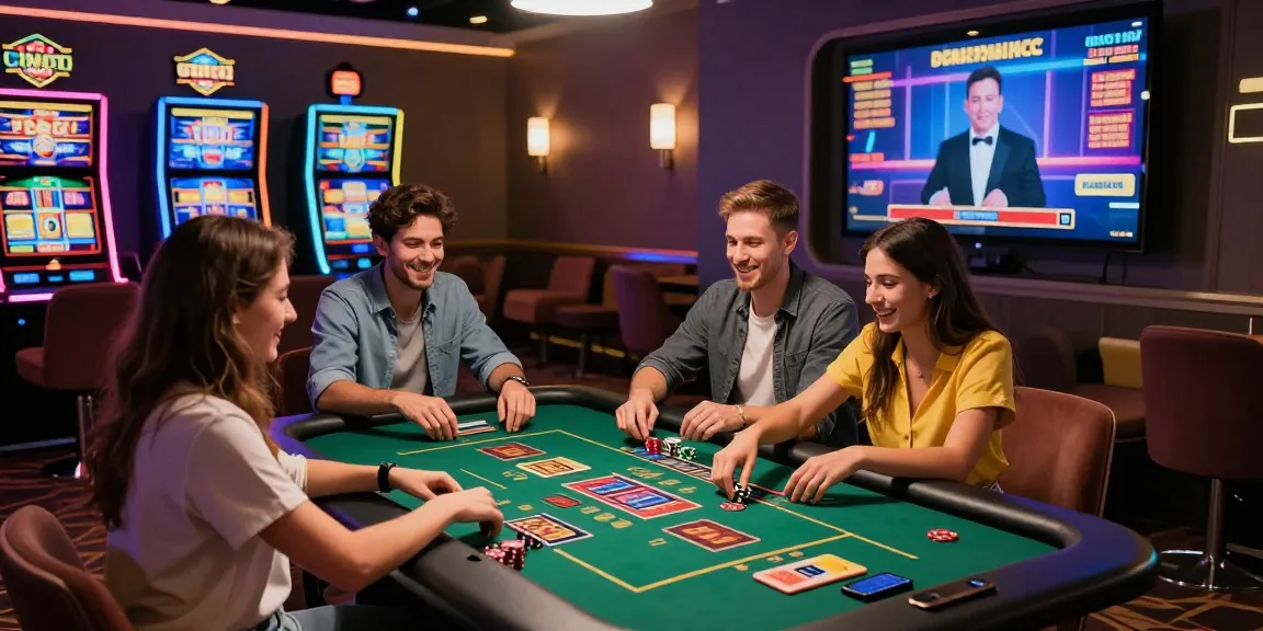 Experience the thrill of credit card casinos with friends enjoying dynamic gaming in a lively atmosphere.